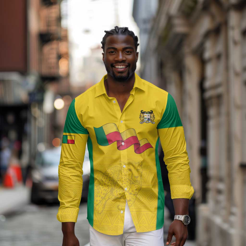 Afro Benin Football Custom Long Sleeve Button Shirt Come On Les Guepards - African Pride