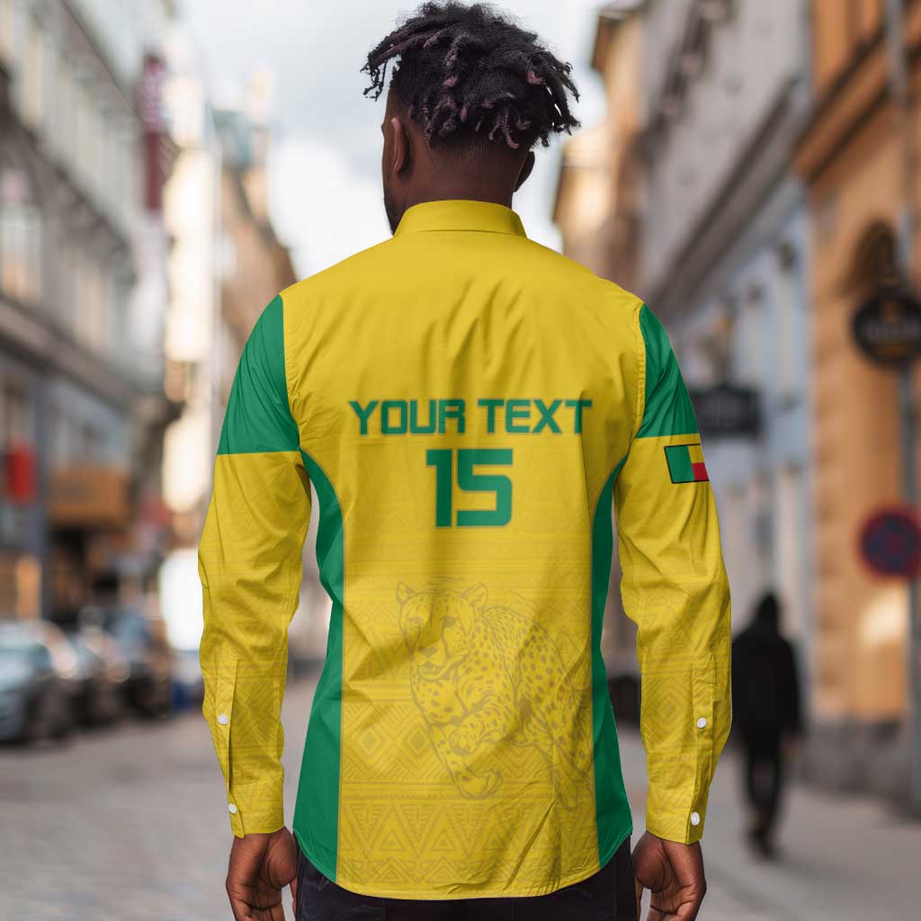 Afro Benin Football Custom Long Sleeve Button Shirt Come On Les Guepards - African Pride