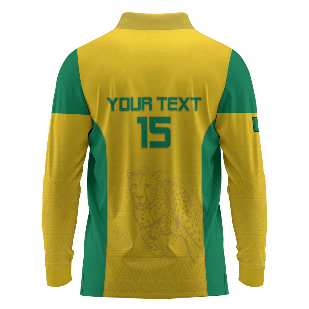 Afro Benin Football Custom Long Sleeve Polo Shirt Come On Les Guepards - African Pride