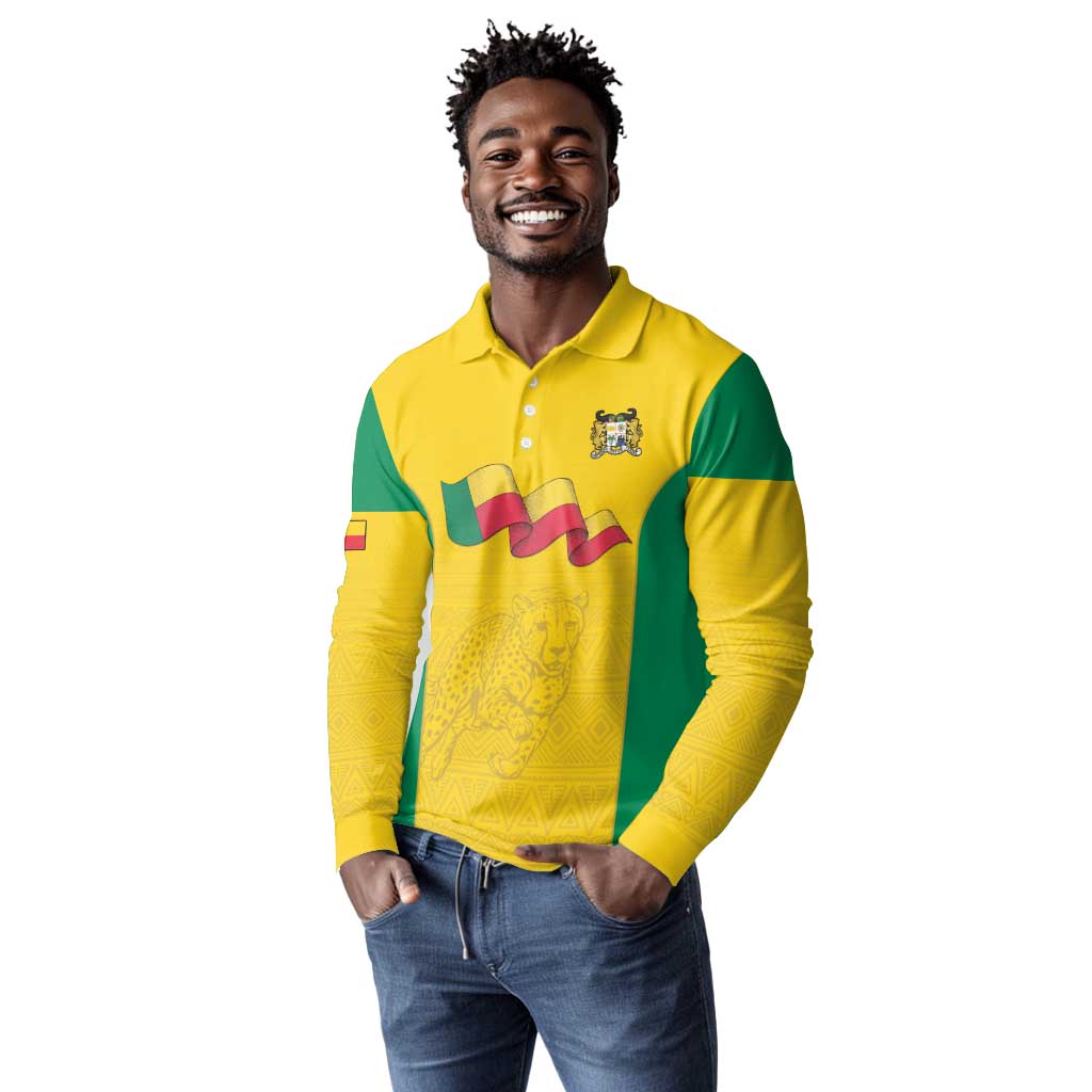 Afro Benin Football Custom Long Sleeve Polo Shirt Come On Les Guepards - African Pride