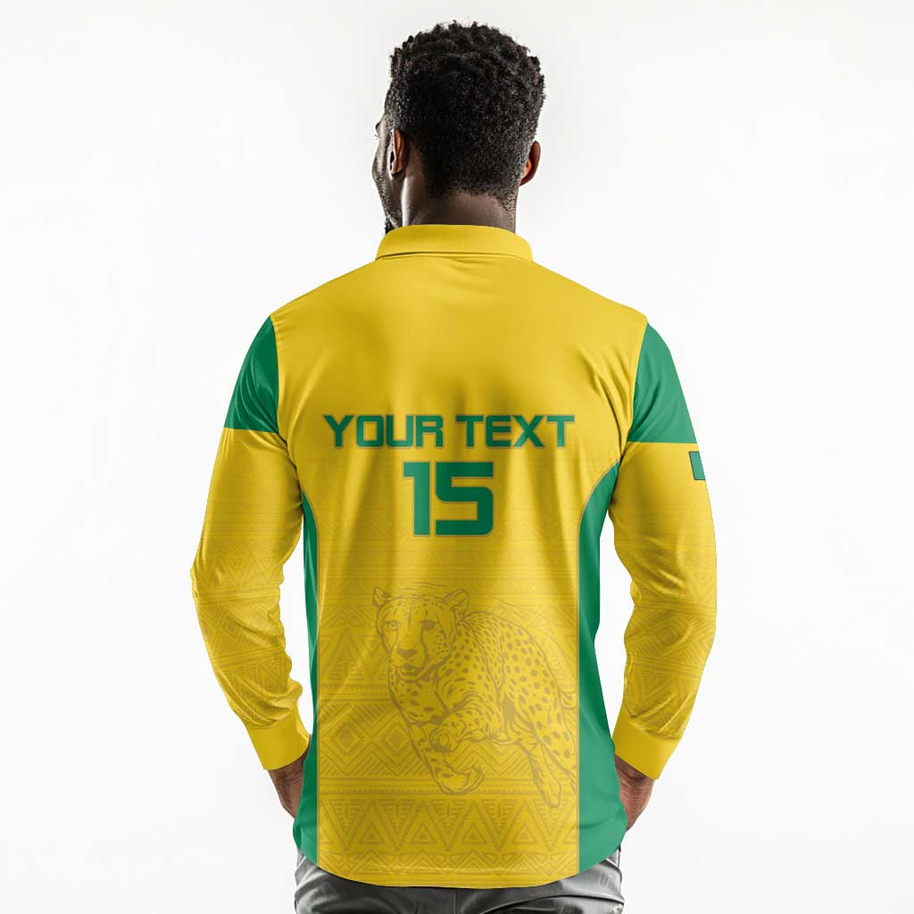 Afro Benin Football Custom Long Sleeve Polo Shirt Come On Les Guepards - African Pride
