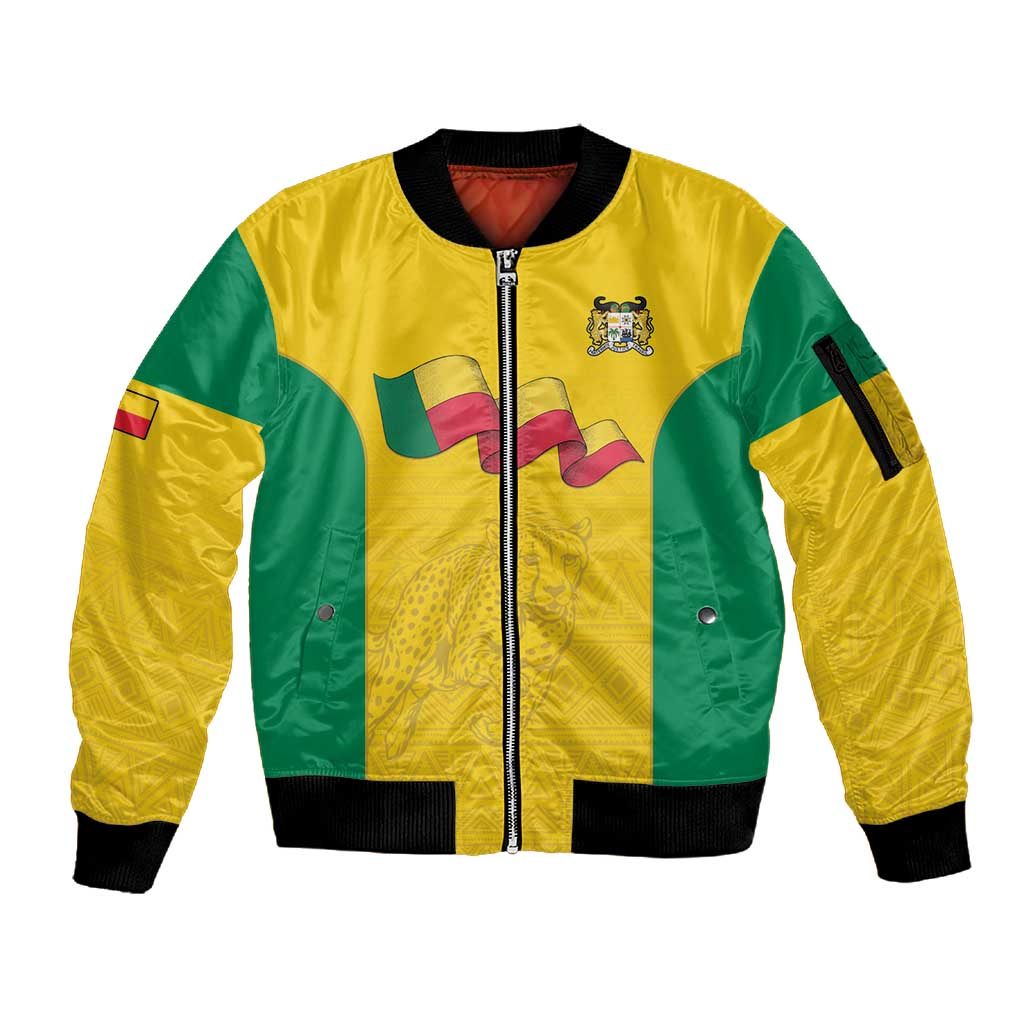 Afro Benin Football Custom Sleeve Zip Bomber Jacket Come On Les Guepards - African Pride