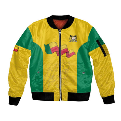 Afro Benin Football Custom Sleeve Zip Bomber Jacket Come On Les Guepards - African Pride