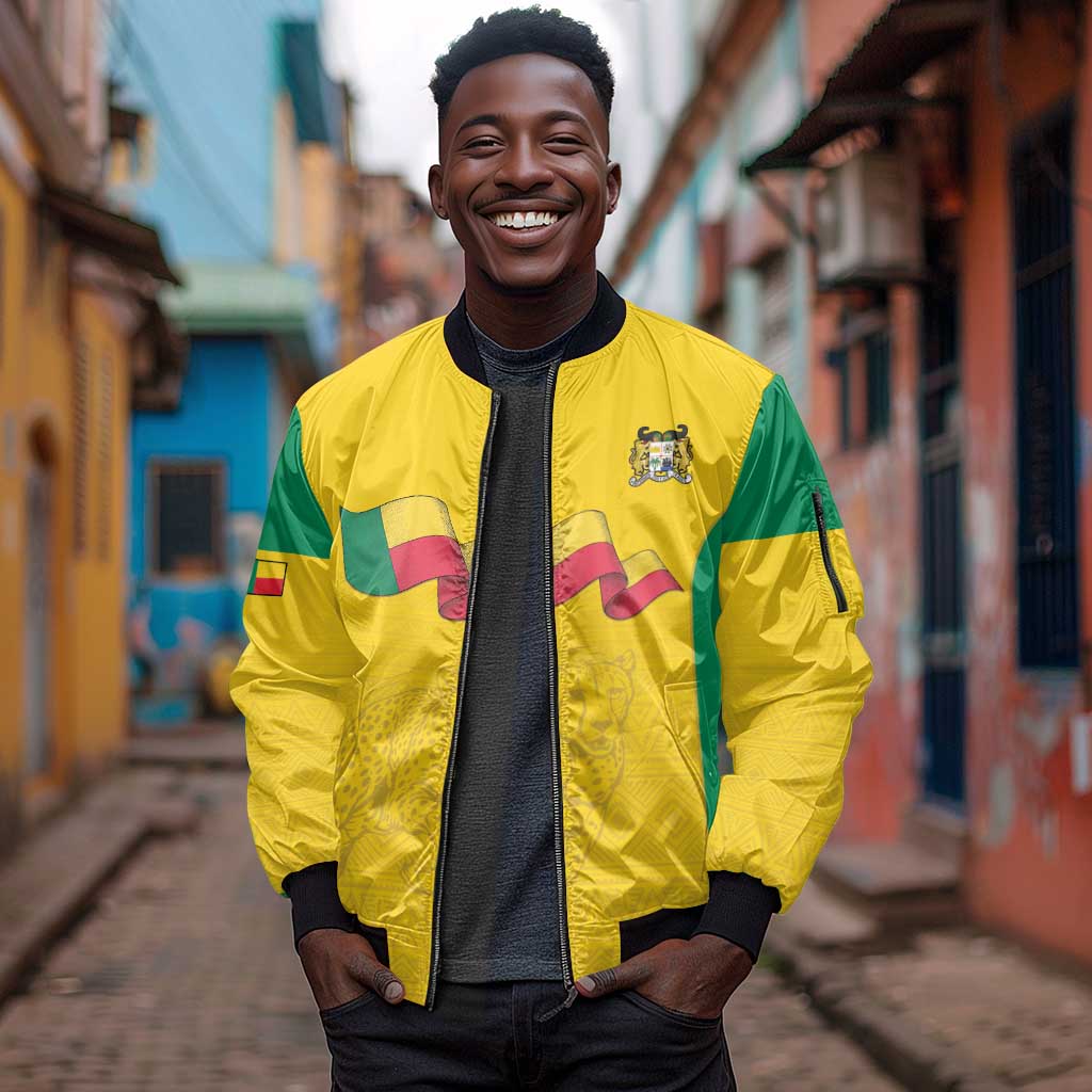Afro Benin Football Custom Sleeve Zip Bomber Jacket Come On Les Guepards - African Pride