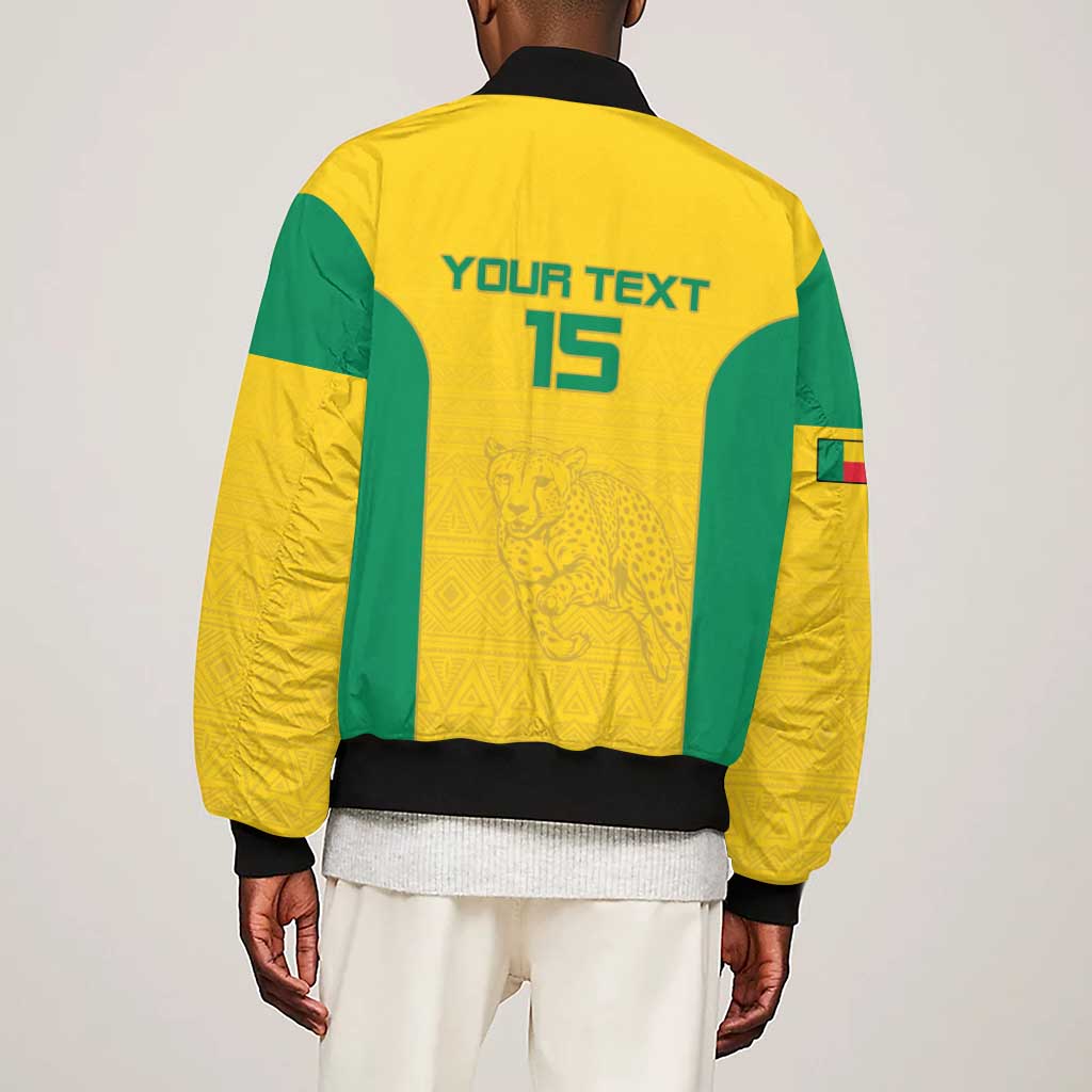 Afro Benin Football Custom Sleeve Zip Bomber Jacket Come On Les Guepards - African Pride
