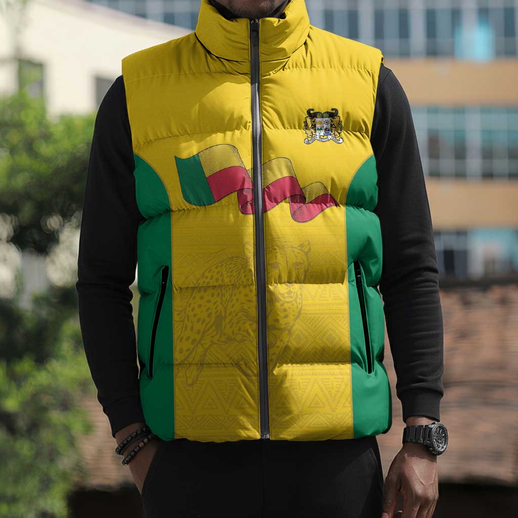 Custom Benin Football Sleeveless Puffer Jacket Go Champions Les Guepards
