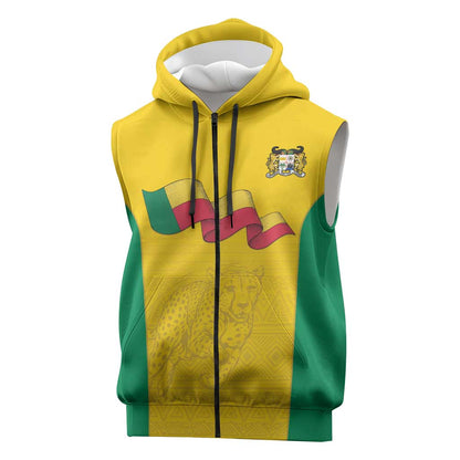 Afro Benin Football Custom Sleeveless Zip Hoodie Come On Les Guepards - African Pride