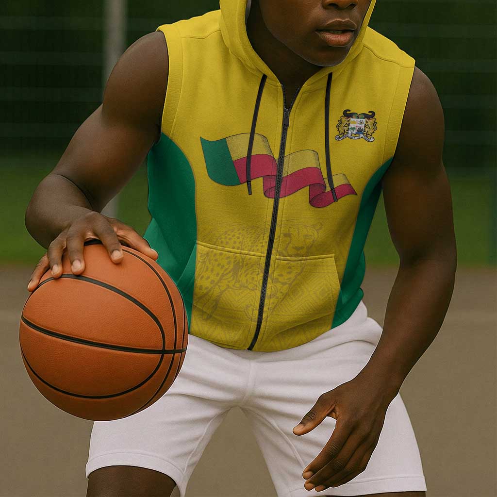 Afro Benin Football Custom Sleeveless Zip Hoodie Come On Les Guepards - African Pride