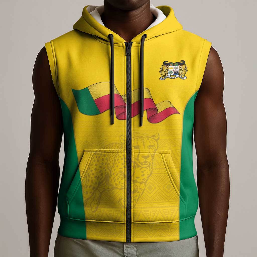 Afro Benin Football Custom Sleeveless Zip Hoodie Come On Les Guepards - African Pride