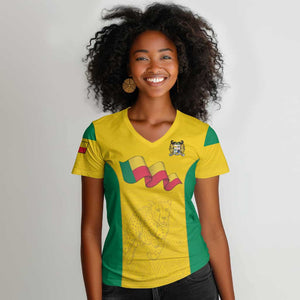 Afro Benin Football Custom Women V-Neck T-Shirt Come On Les Guepards LT15