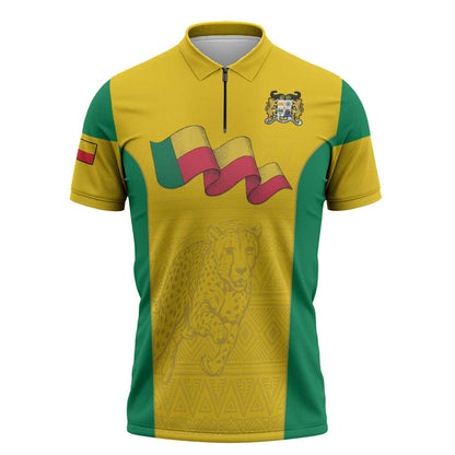 Custom Benin Football Zipper Polo Shirt Go Champions Les Guepards