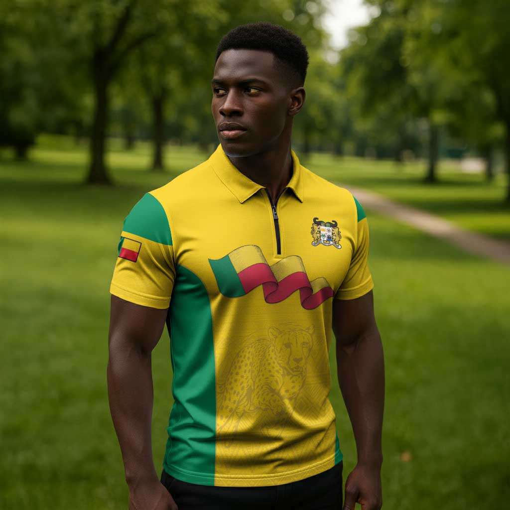 Custom Benin Football Zipper Polo Shirt Go Champions Les Guepards