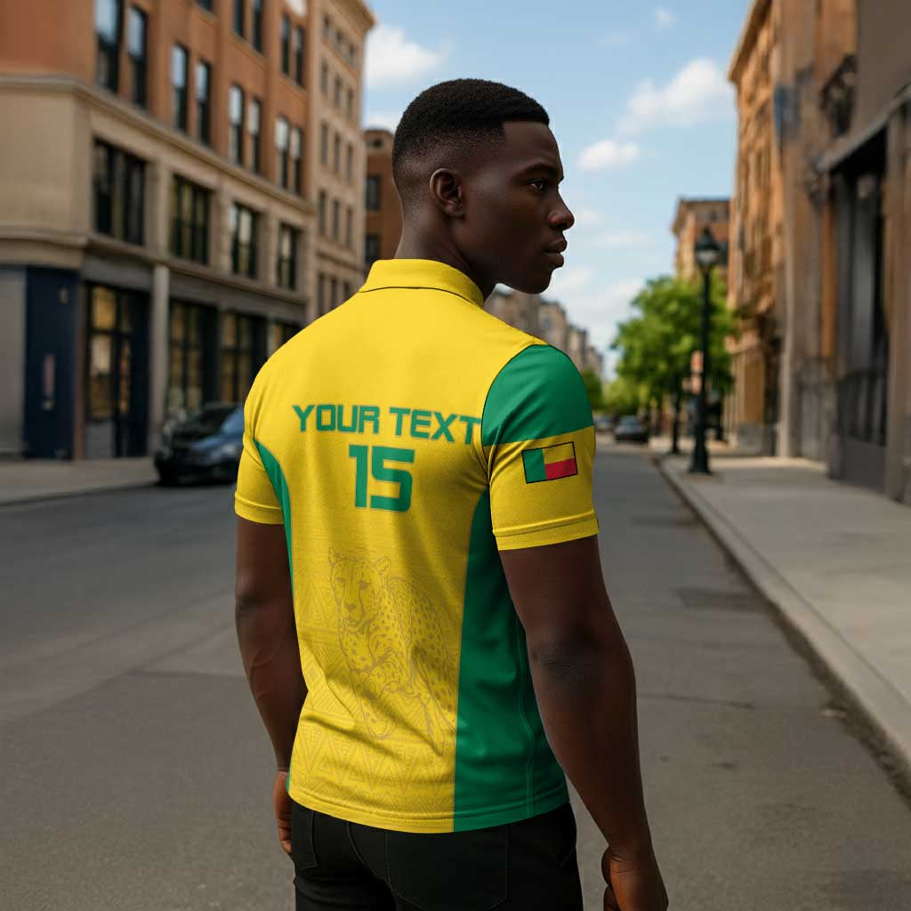 Custom Benin Football Zipper Polo Shirt Go Champions Les Guepards