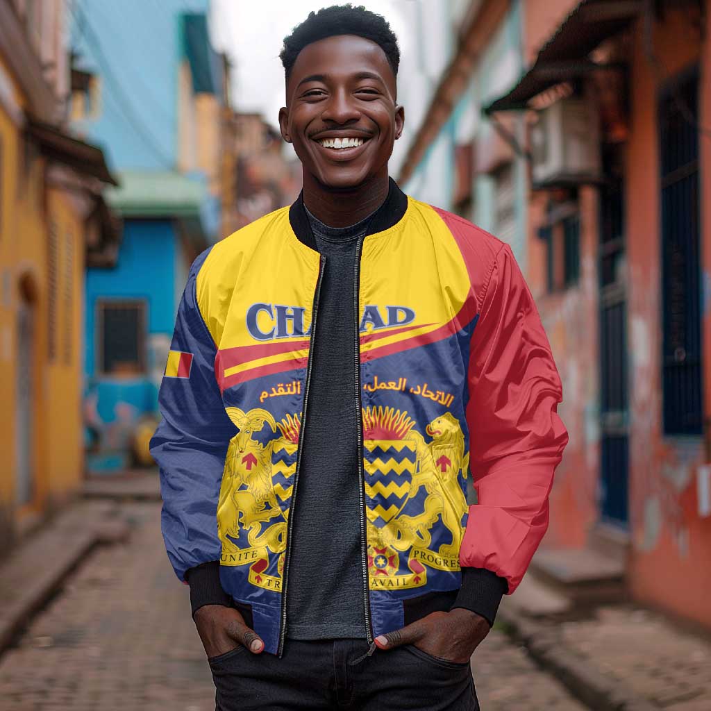 Afro Tchad Personalised Bomber Jacket Coat Of Arms - African Pattern