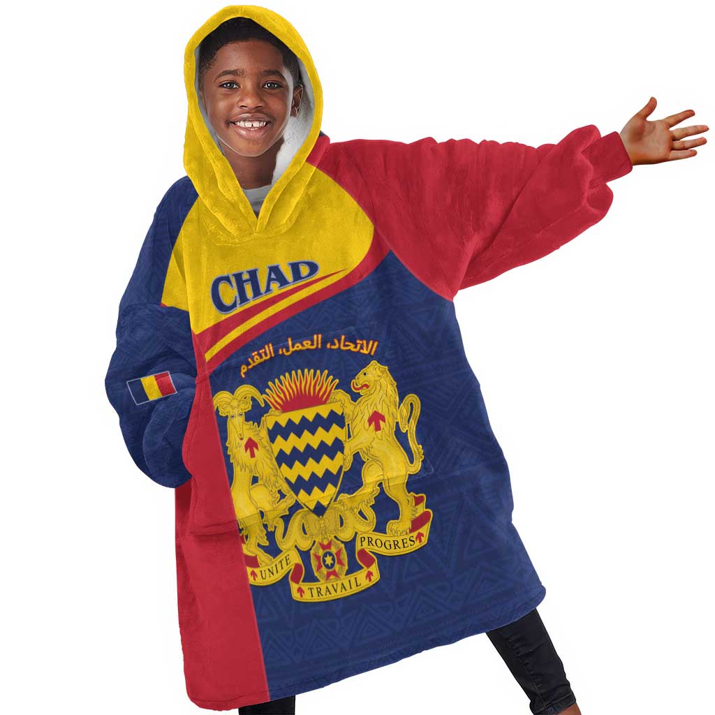 Afro Tchad Personalised Kid Wearable Blanket Hoodie Coat Of Arms - African Pattern