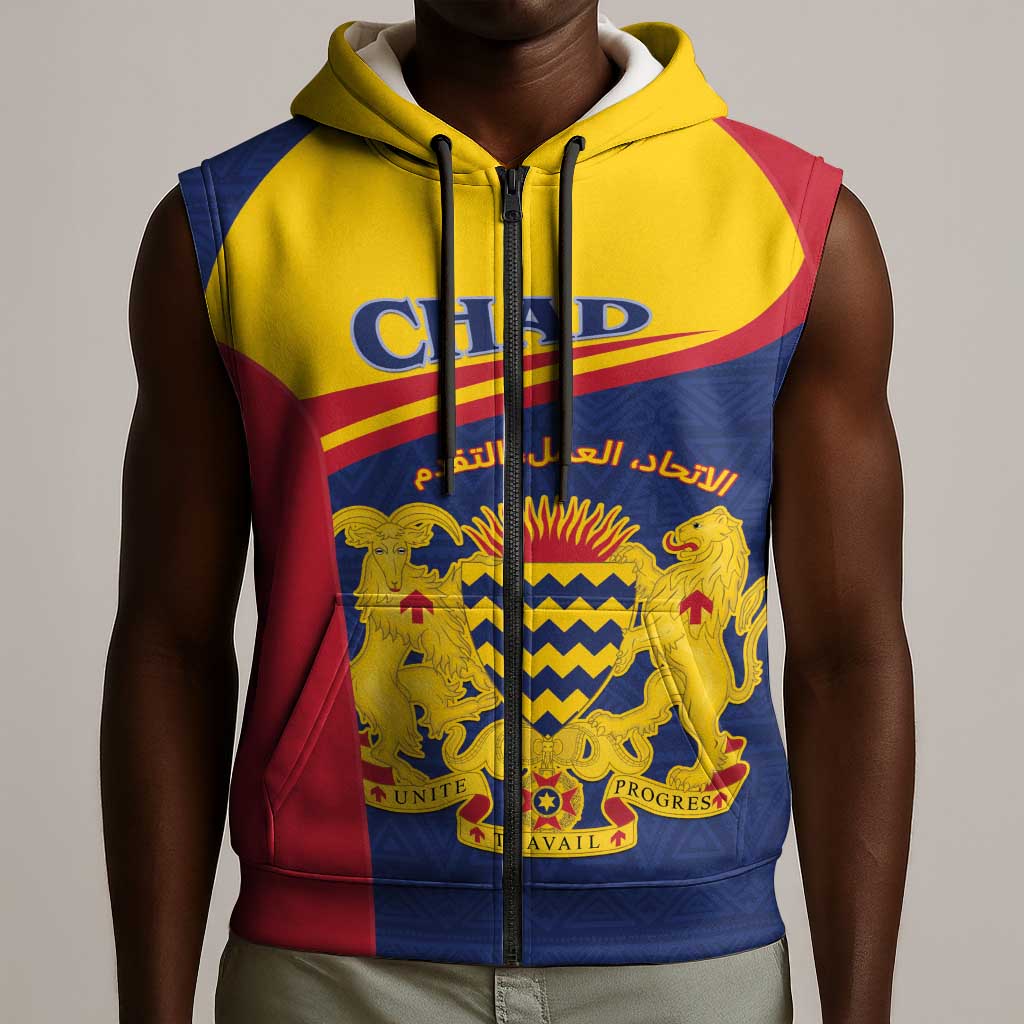 Afro Tchad Personalised Sleeveless Zip Hoodie Coat Of Arms - African Pattern - African Pride