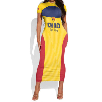 Custom Chad Football Short Sleeve Bodycon Dress Go Champions
