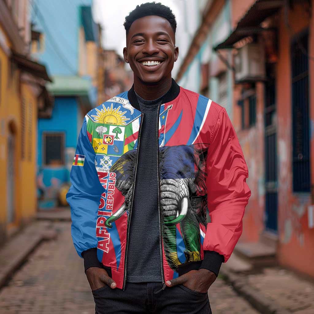 Personalised Central African Republic Elephant Bomber Jacket Coat Of Arms With Map