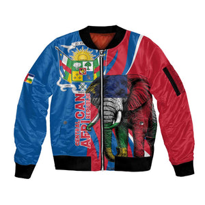 Personalised Central African Republic Elephant Sleeve Zip Bomber Jacket Coat Of Arms With Map