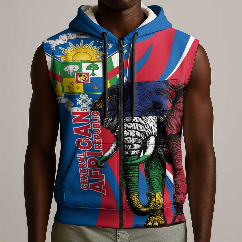 Personalised Central African Republic Elephant Sleeveless Zip Hoodie Coat Of Arms With Map - African Pride