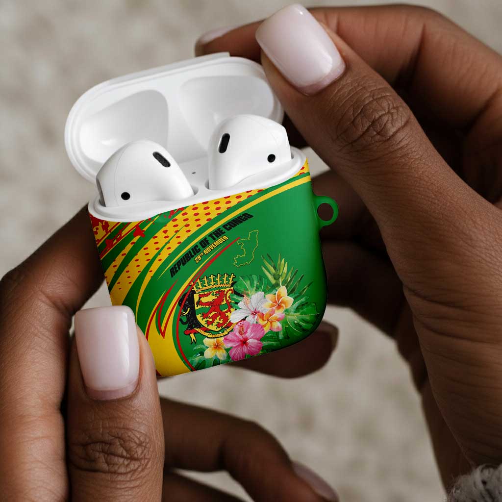 Congo Republic Day AirPods Case Coat Of Arms With Tropical Flower