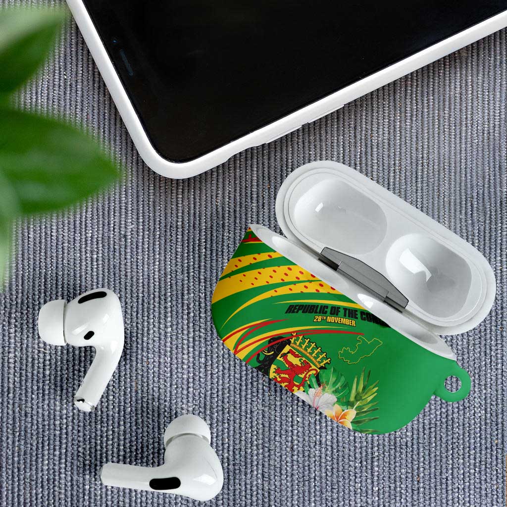 Congo Republic Day AirPods Case Coat Of Arms With Tropical Flower