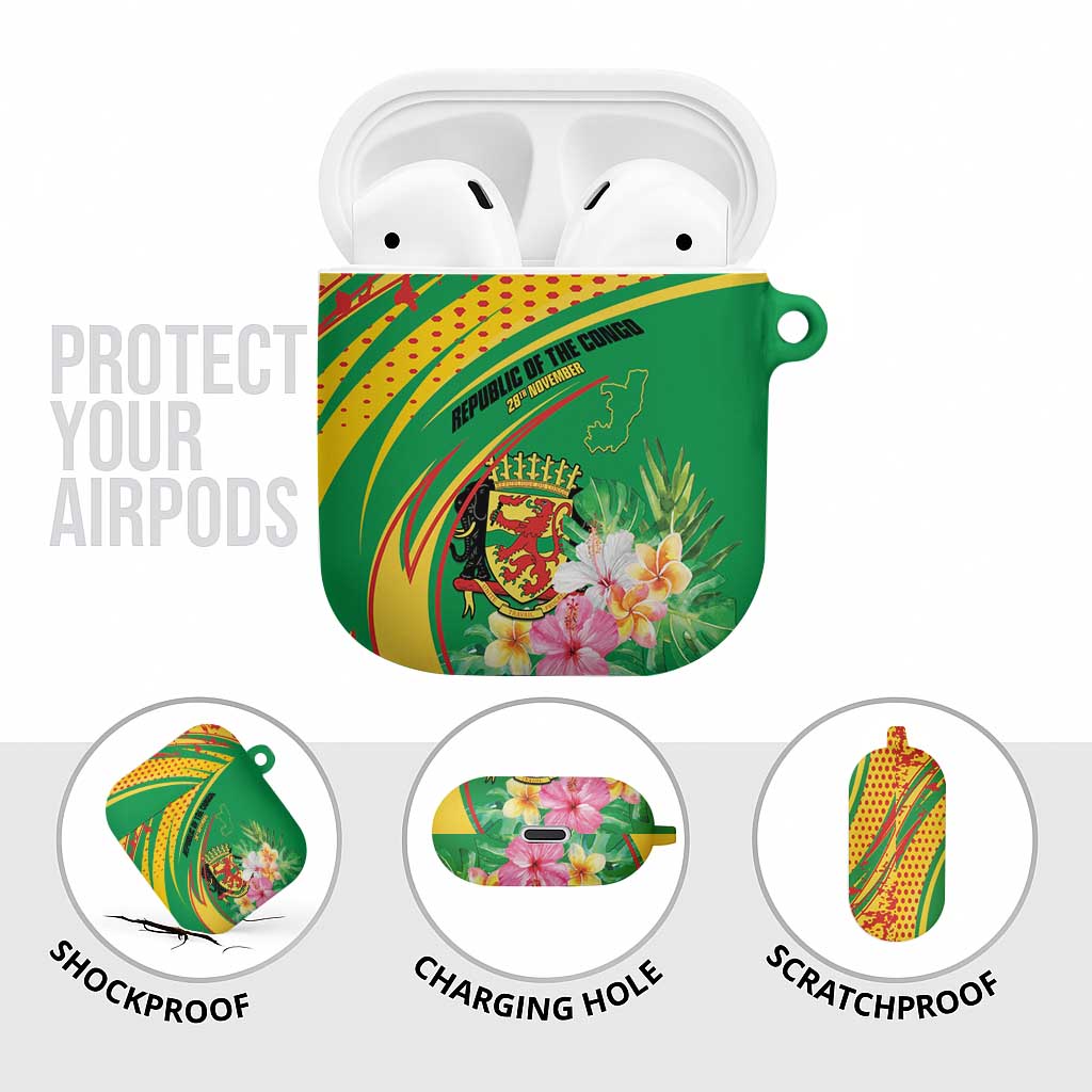 Congo Republic Day AirPods Case Coat Of Arms With Tropical Flower