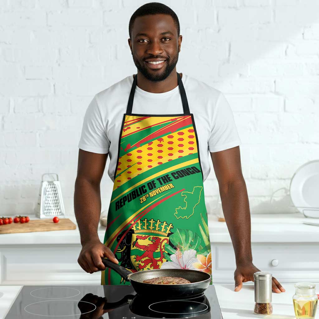 Congo Republic Day Apron Coat Of Arms With Tropical Flower