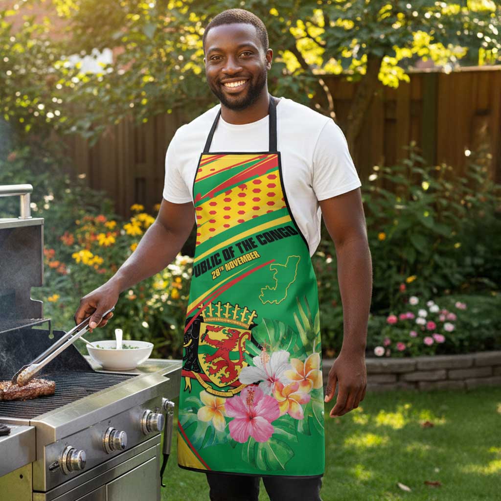 Congo Republic Day Apron Coat Of Arms With Tropical Flower