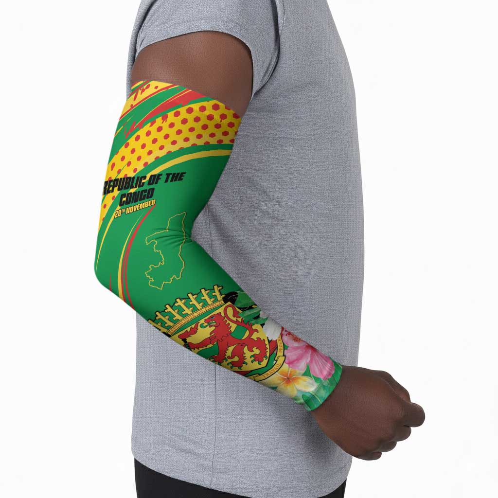 Personalized Congo Republic Day Arm Sleeves Coat Of Arms With Tropical Flower