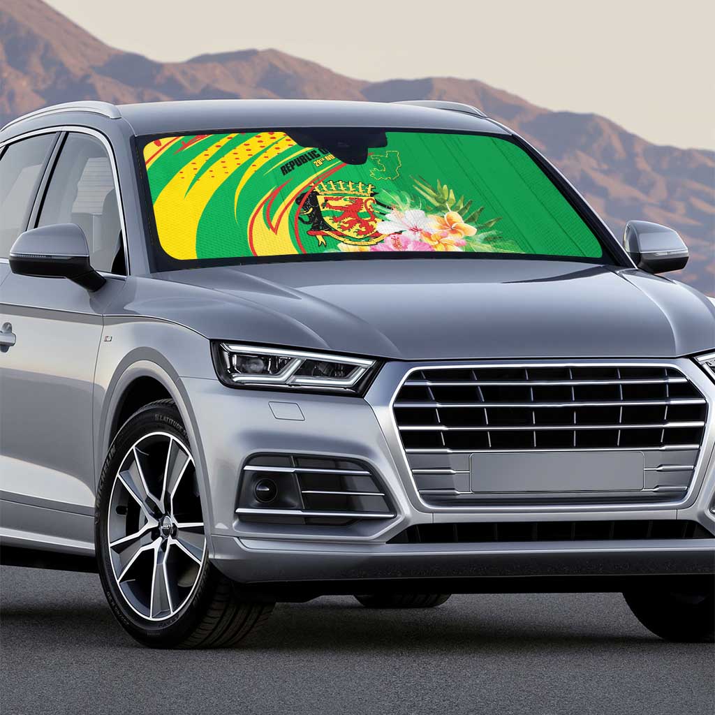 Congo Republic Day Auto Sun Shade Coat Of Arms With Tropical Flower