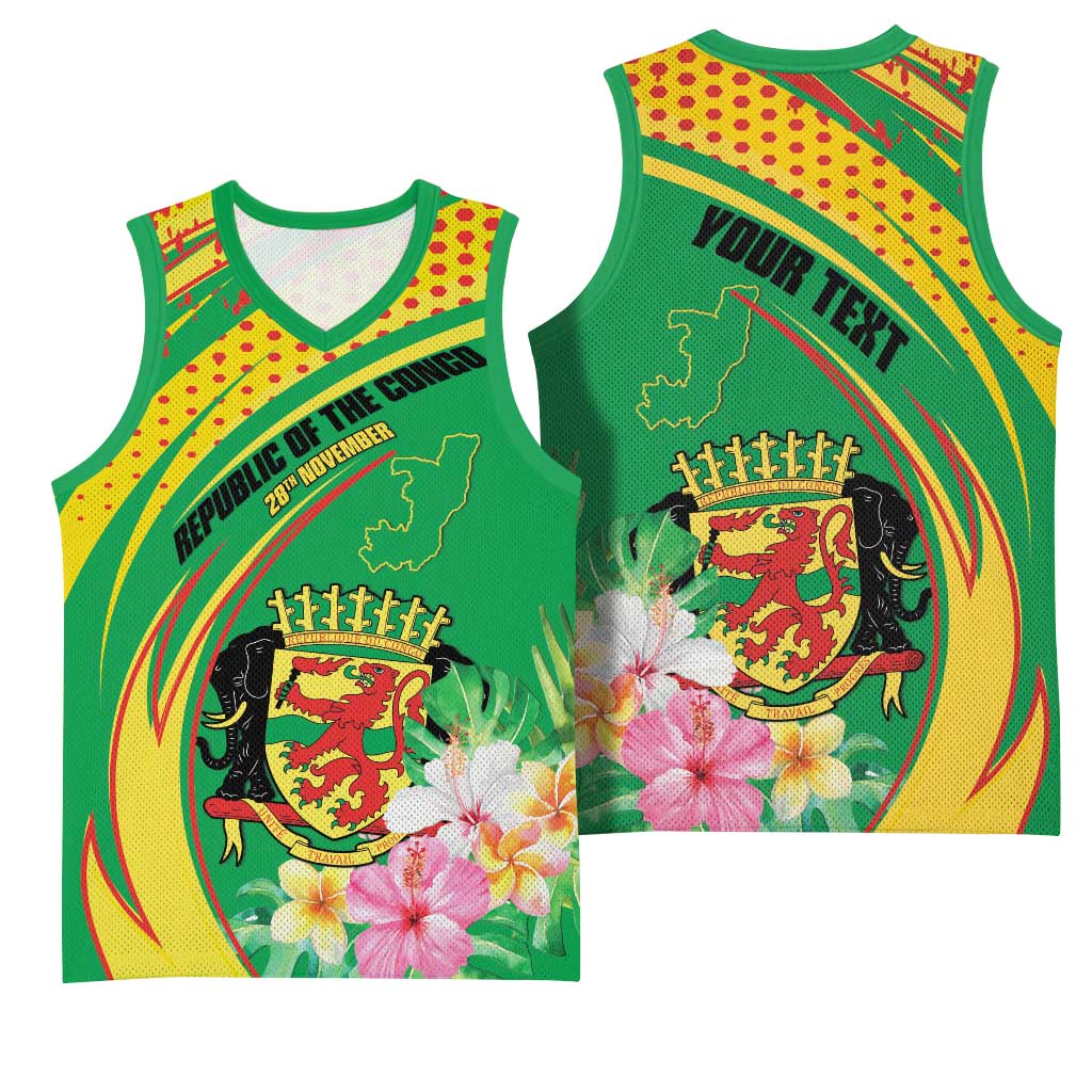 Personalized République du Congo Basketball Jersey Happy Republic Day - Grunge Style LT15