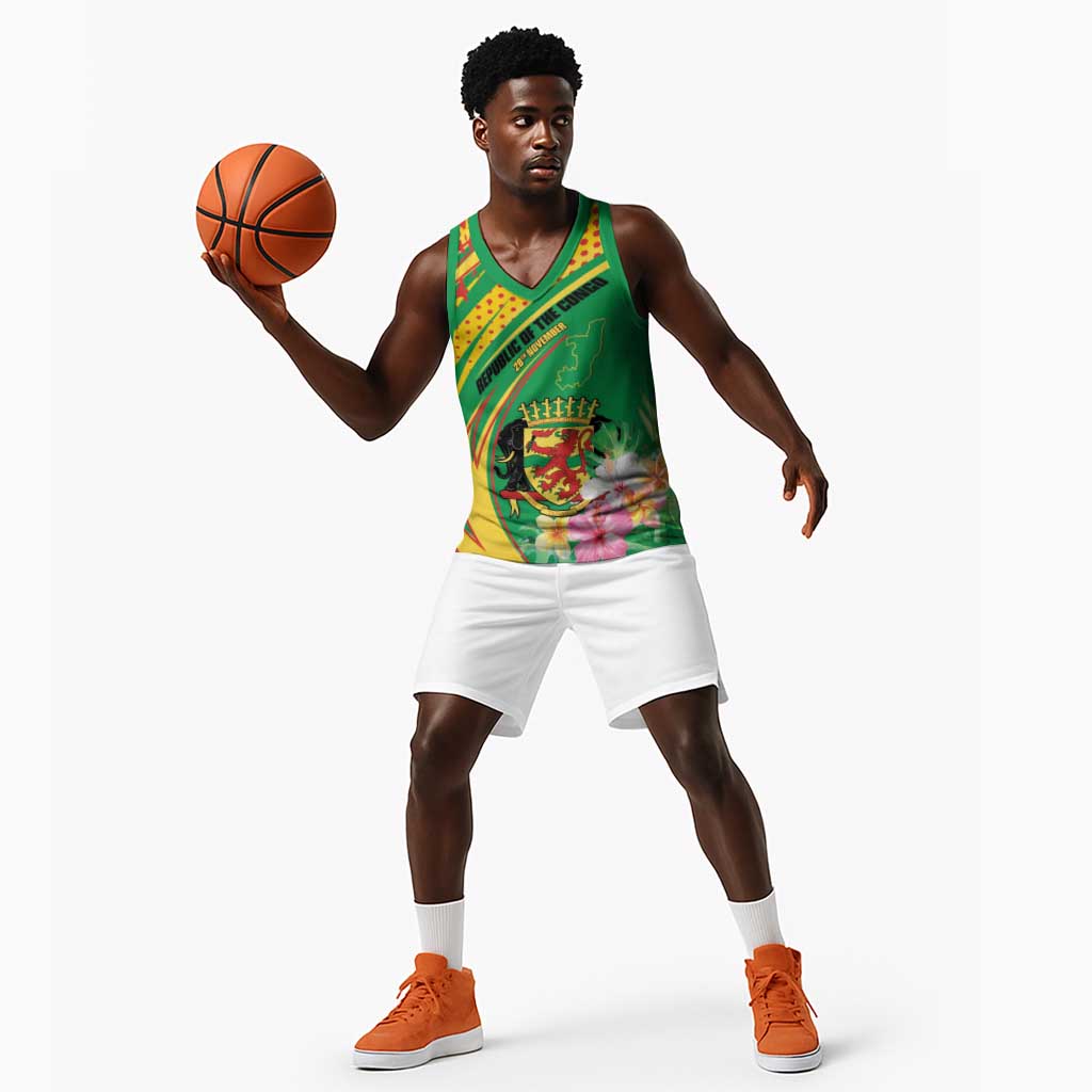 Personalized République du Congo Basketball Jersey Happy Republic Day - Grunge Style LT15