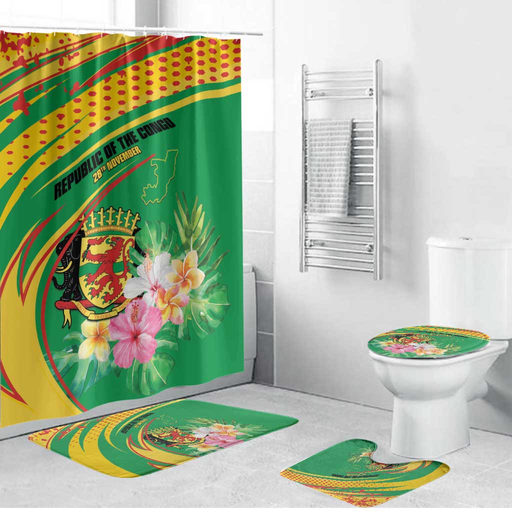 Congo Republic Day Bathroom Set Coat Of Arms With Tropical Flower
