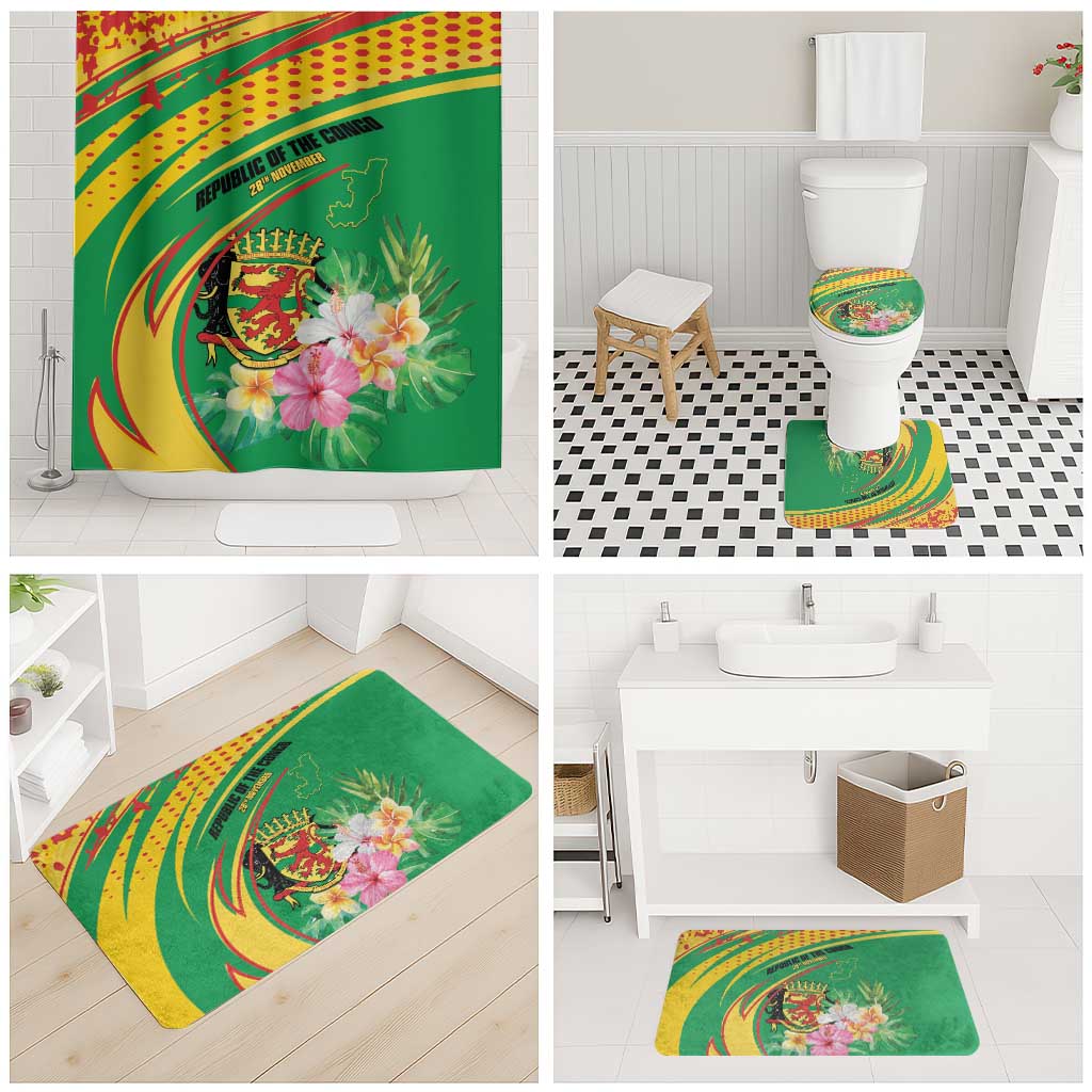 Congo Republic Day Bathroom Set Coat Of Arms With Tropical Flower