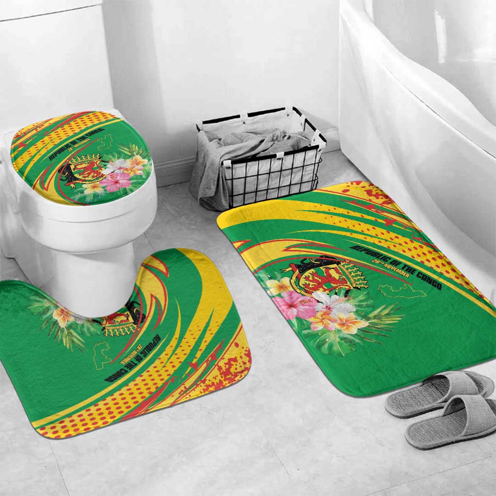 Congo Republic Day Bathroom Set Coat Of Arms With Tropical Flower