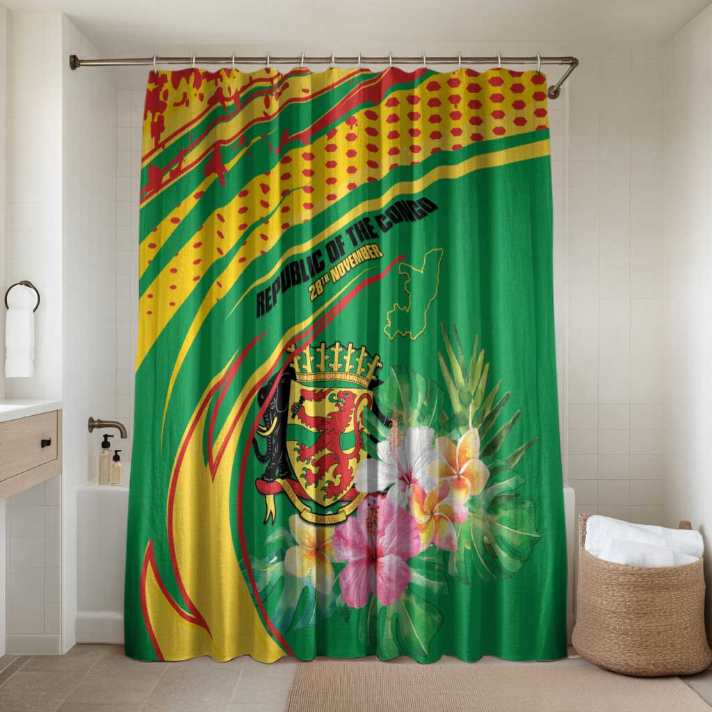 Congo Republic Day Bathroom Set Coat Of Arms With Tropical Flower