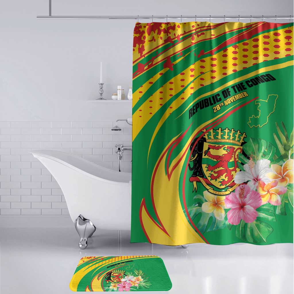 Congo Republic Day Bathroom Set Coat Of Arms With Tropical Flower