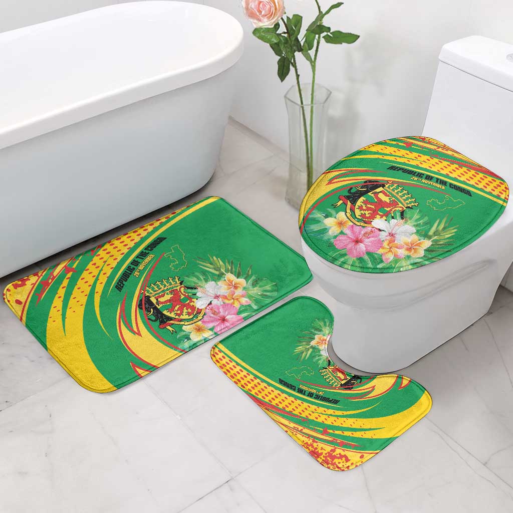 Congo Republic Day Bathroom Set Coat Of Arms With Tropical Flower