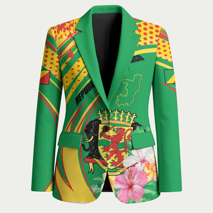 Personalized Congo Republic Day Blazer Coat Of Arms With Tropical Flower