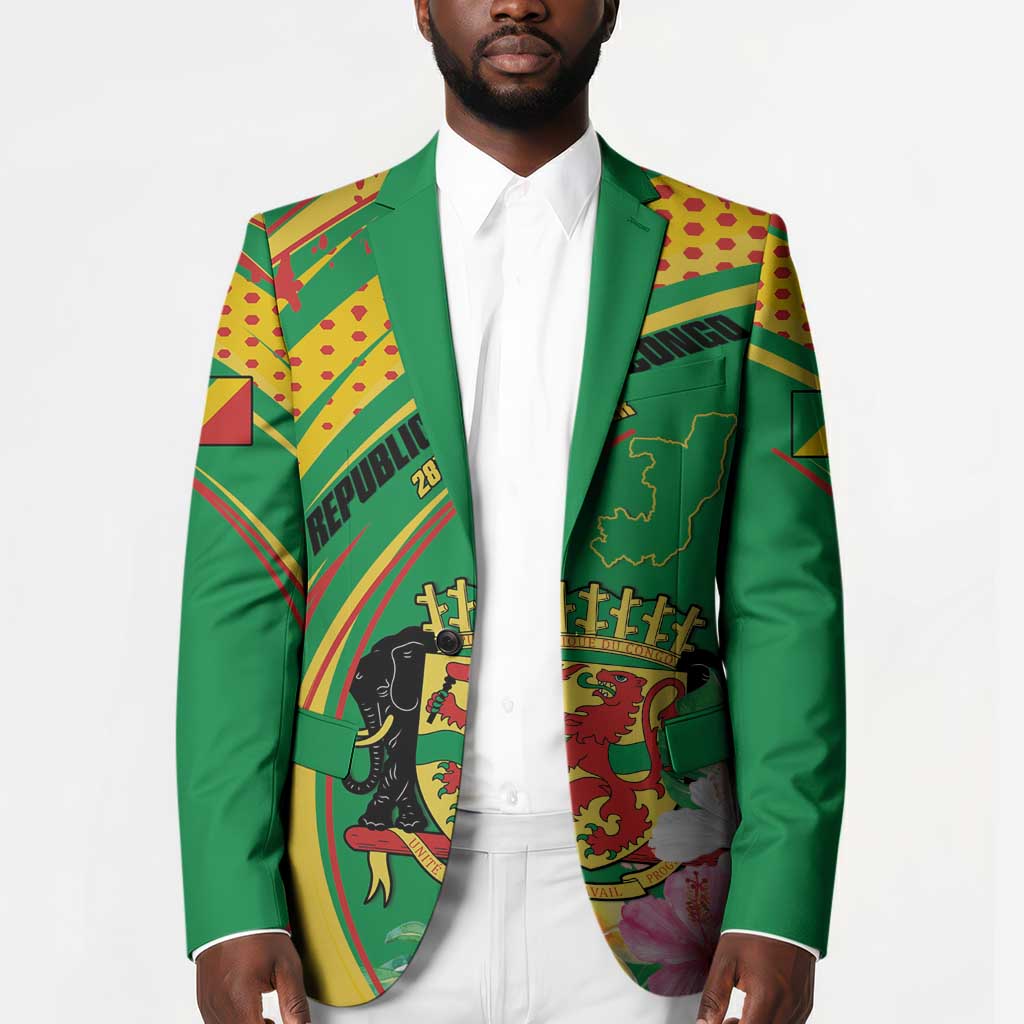Personalized Congo Republic Day Blazer Coat Of Arms With Tropical Flower