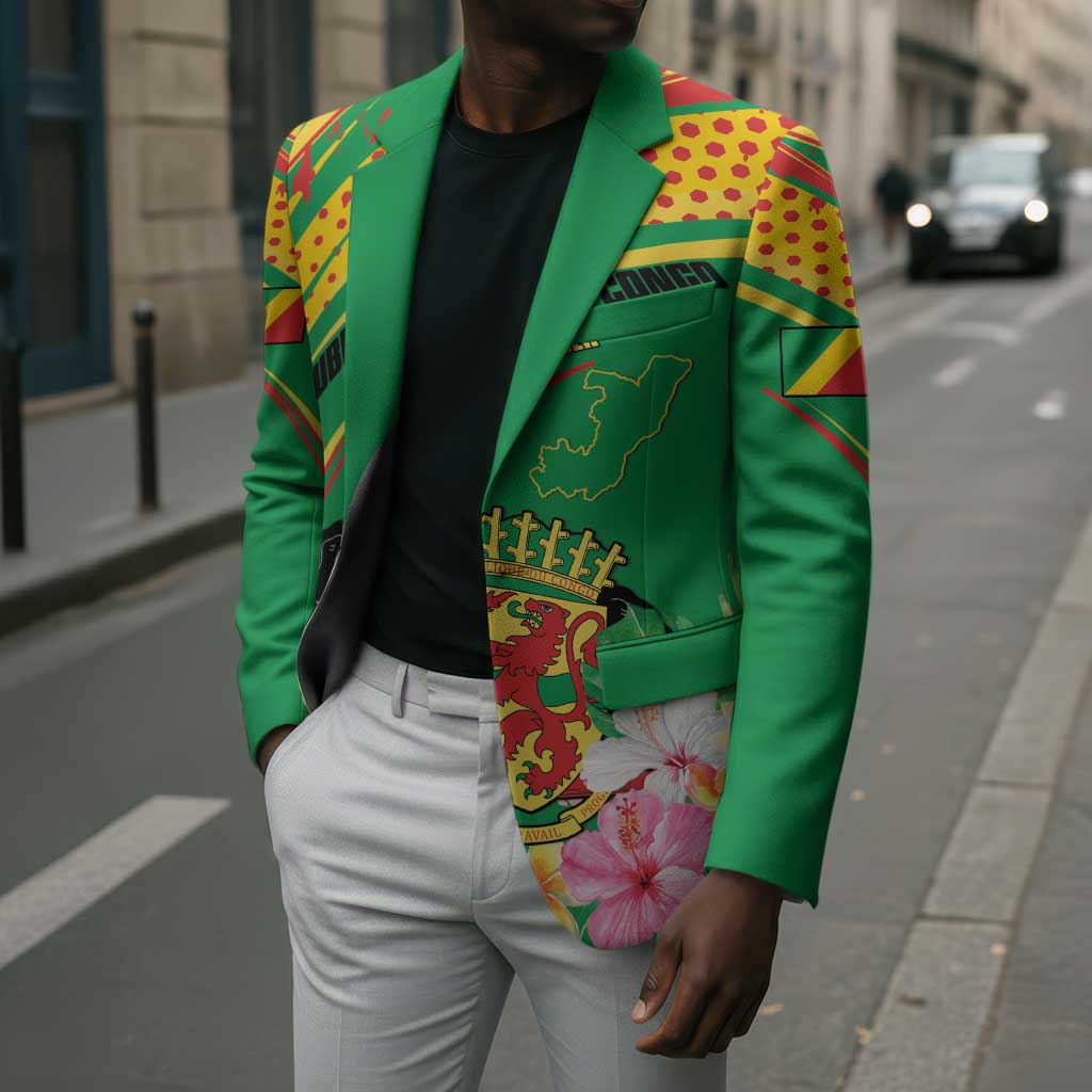 Personalized Congo Republic Day Blazer Coat Of Arms With Tropical Flower