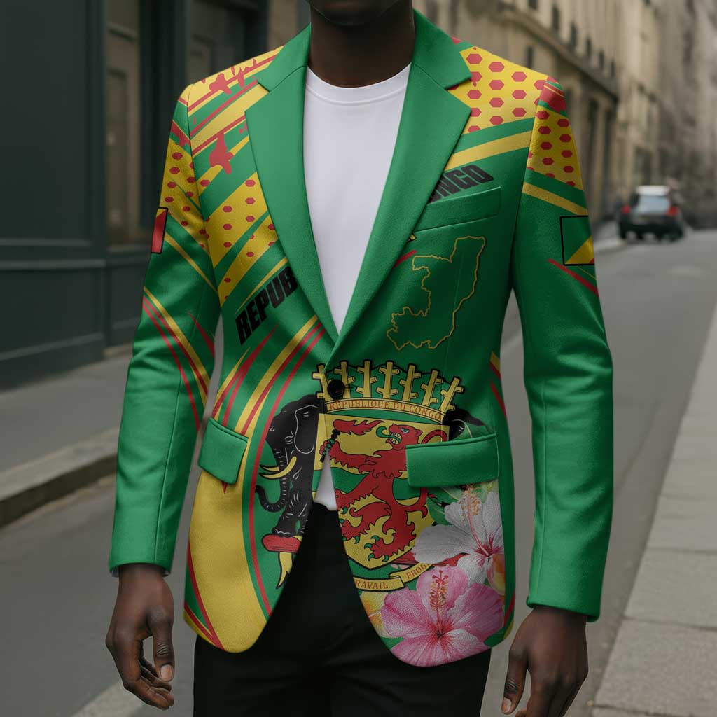 Personalized Congo Republic Day Blazer Coat Of Arms With Tropical Flower