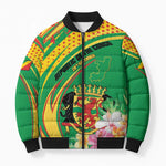 Personalized Congo Republic Day Bomber Puffer Jacket Coat Of Arms With Tropical Flower