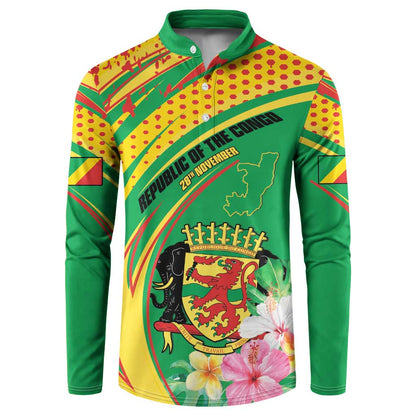 Personalized Congo Republic Day Button Sweatshirt Coat Of Arms With Tropical Flower