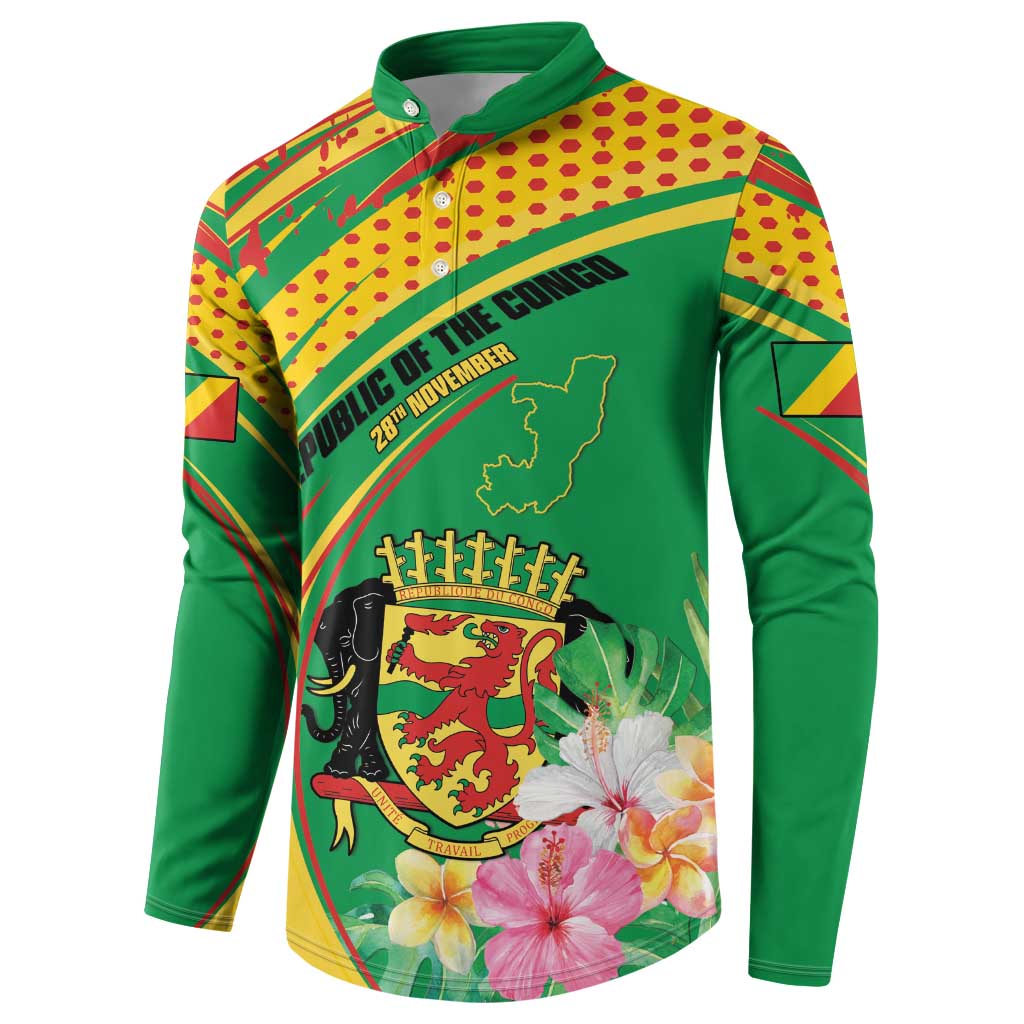 Personalized Congo Republic Day Button Sweatshirt Coat Of Arms With Tropical Flower