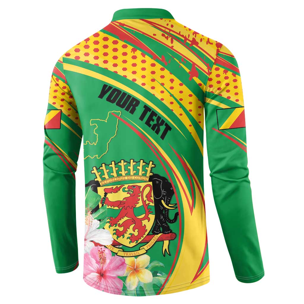 Personalized Congo Republic Day Button Sweatshirt Coat Of Arms With Tropical Flower