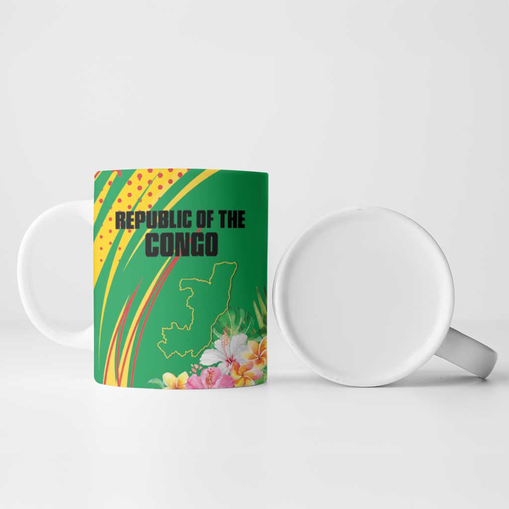 Personalized Congo Republic Day Ceramic Mug Coat Of Arms With Tropical Flower