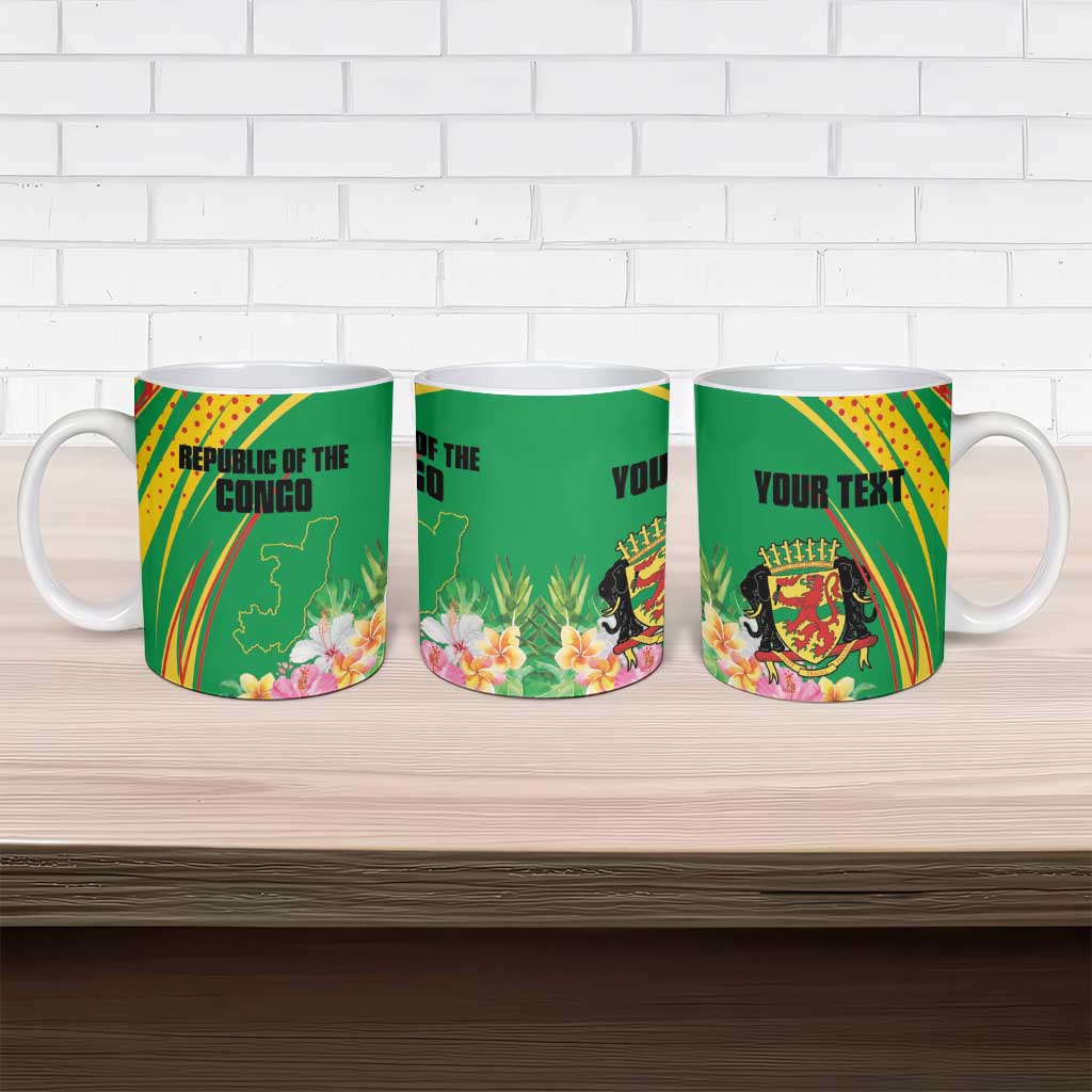 Personalized Congo Republic Day Ceramic Mug Coat Of Arms With Tropical Flower