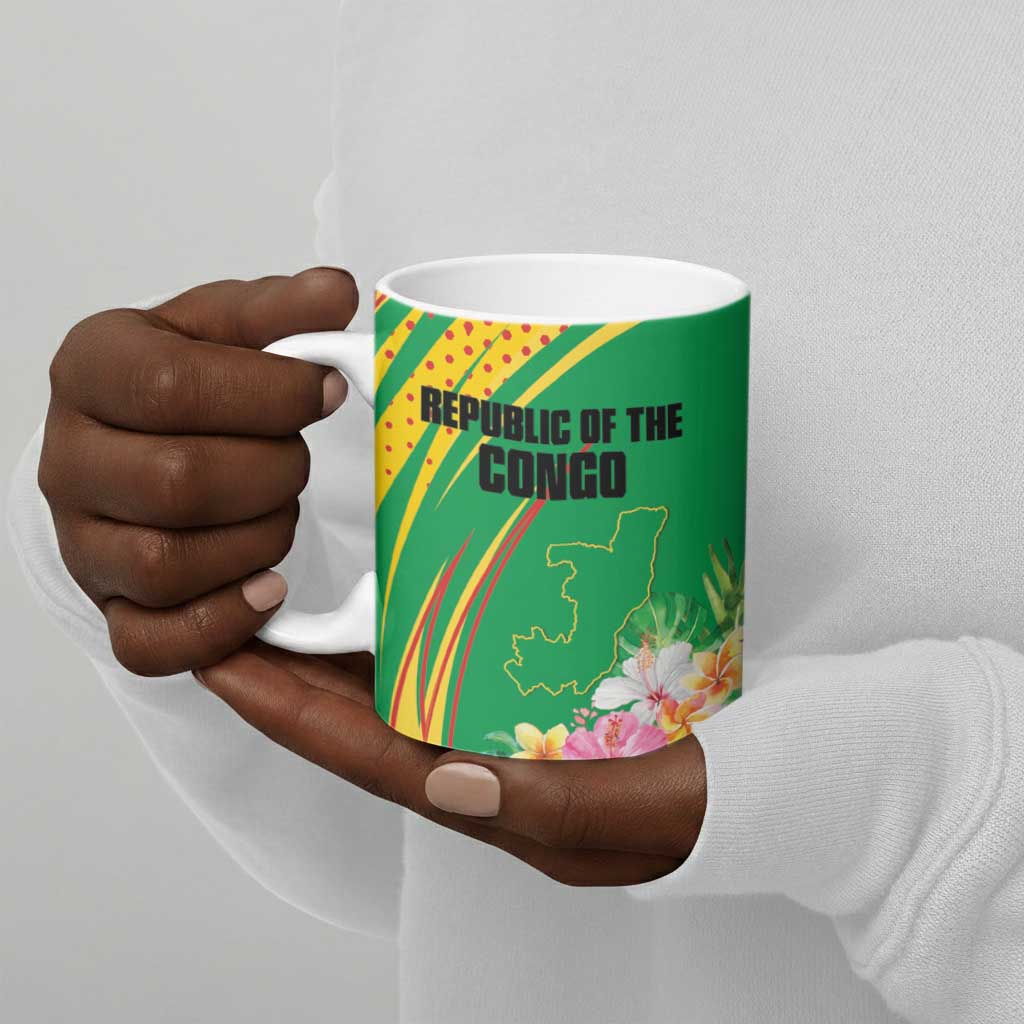 Personalized Congo Republic Day Ceramic Mug Coat Of Arms With Tropical Flower
